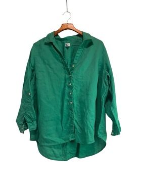 Sigrid Olsen Teal Linen Button Shirt
